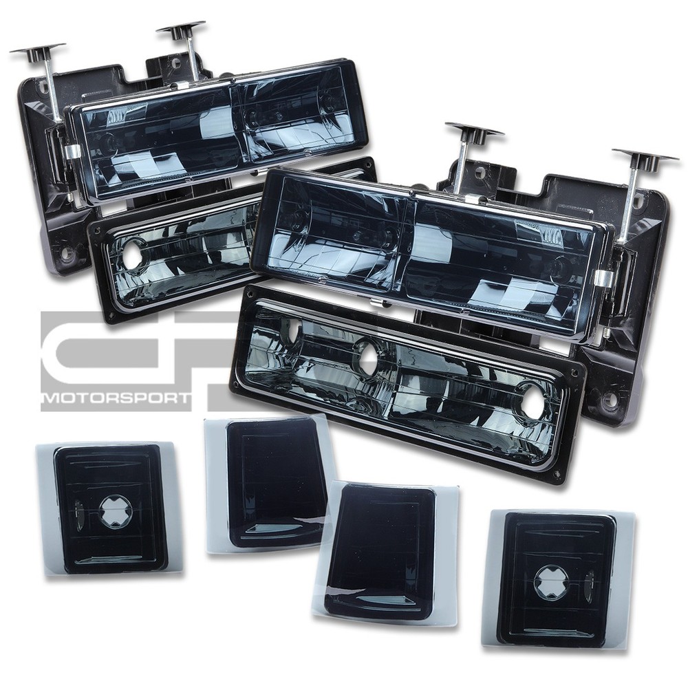 Fit 94-99 Chevy C10 C/K Pickup Truck Smoked Housing Headlights+Clear Signal Lamp