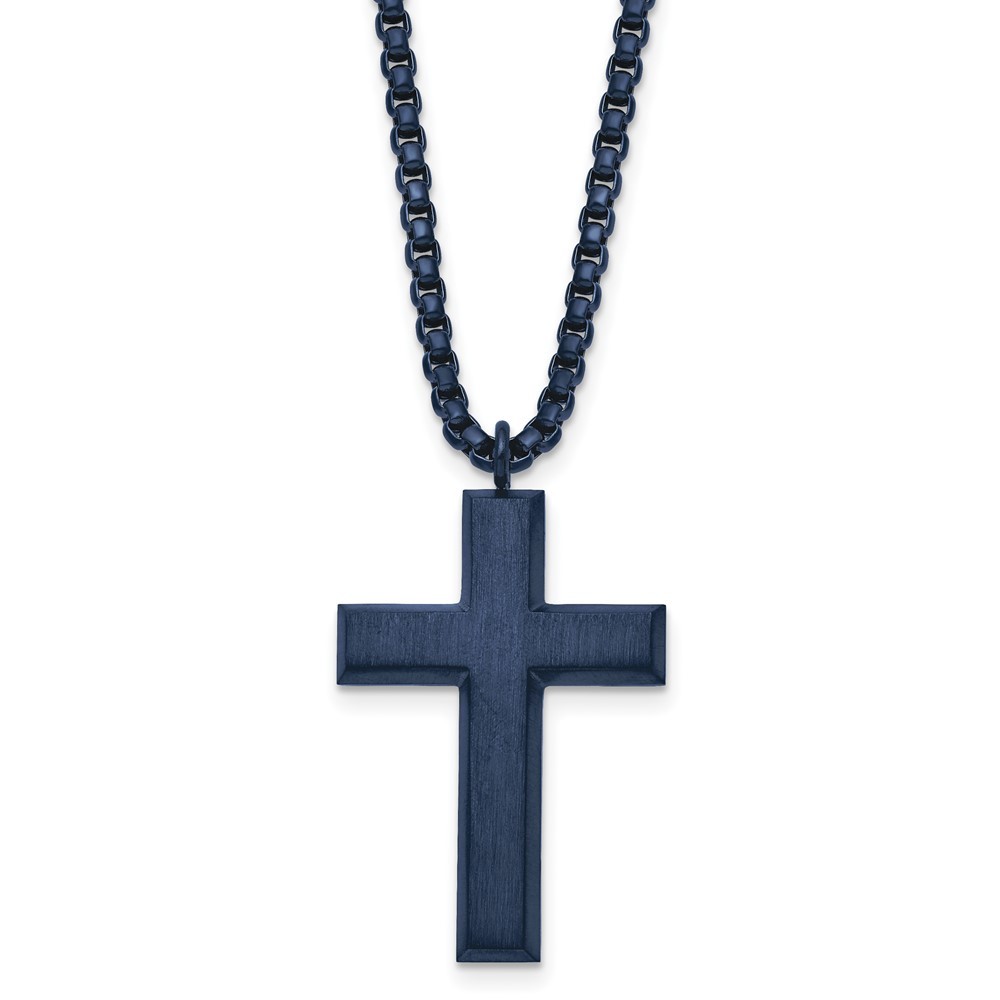 Stainless Steel Grey IP Cross Pendant Box Chain Necklace 24 Inch 5.05g