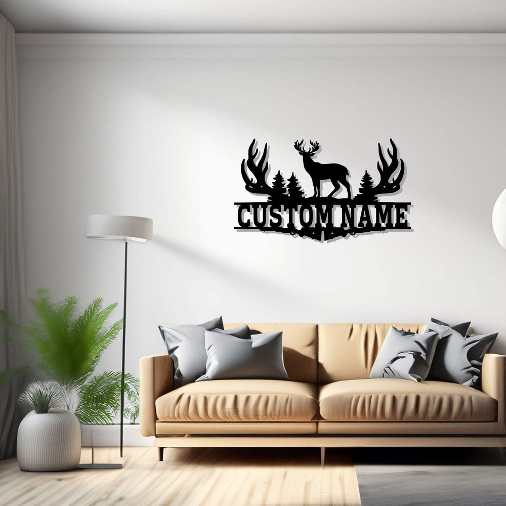Custom Deer Hunting Frame Metal Wall Art, Personalized Deer Hunter Name Sign Dec