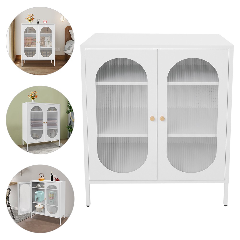 White Accent Display Cabinet with 2 Glass Doors for Living Room 80x40x102cm