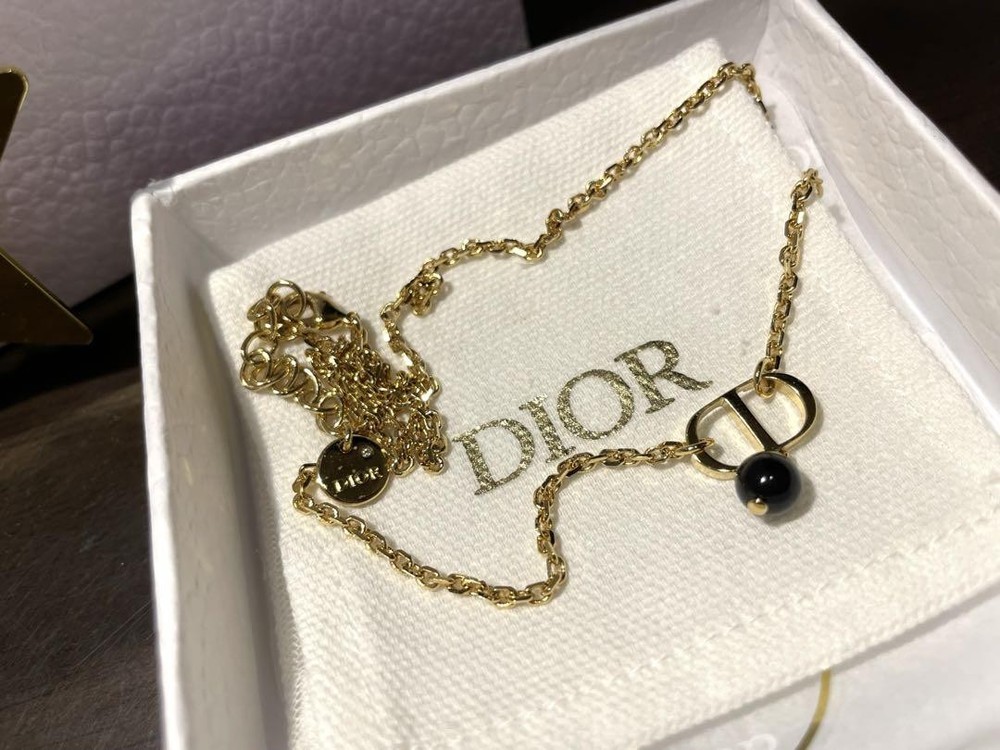 Christian Dior Petit CD Necklace in Gold and Black with Adjustable Chain