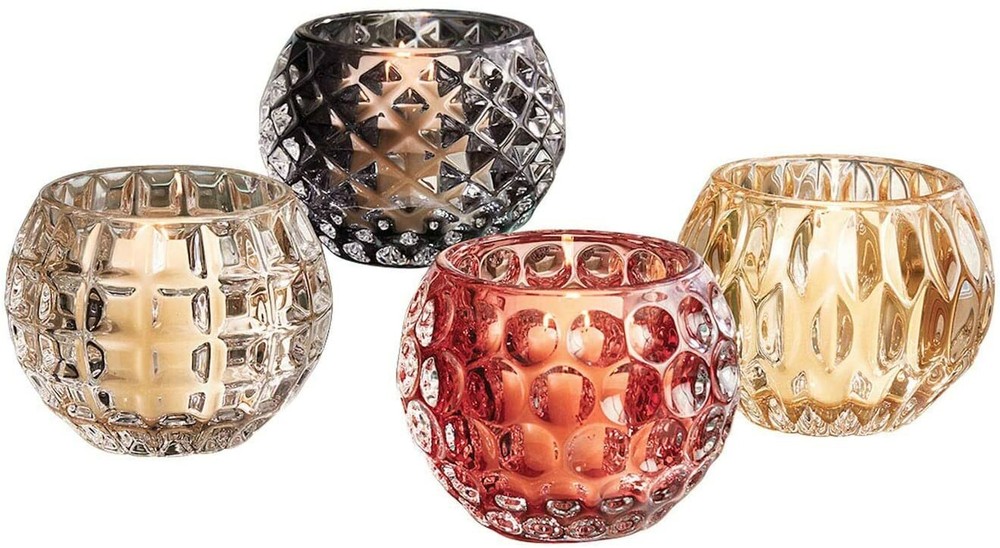 Set of 4 Vintage-Inspired Glass Votive Candle Holders in Beautiful Colors