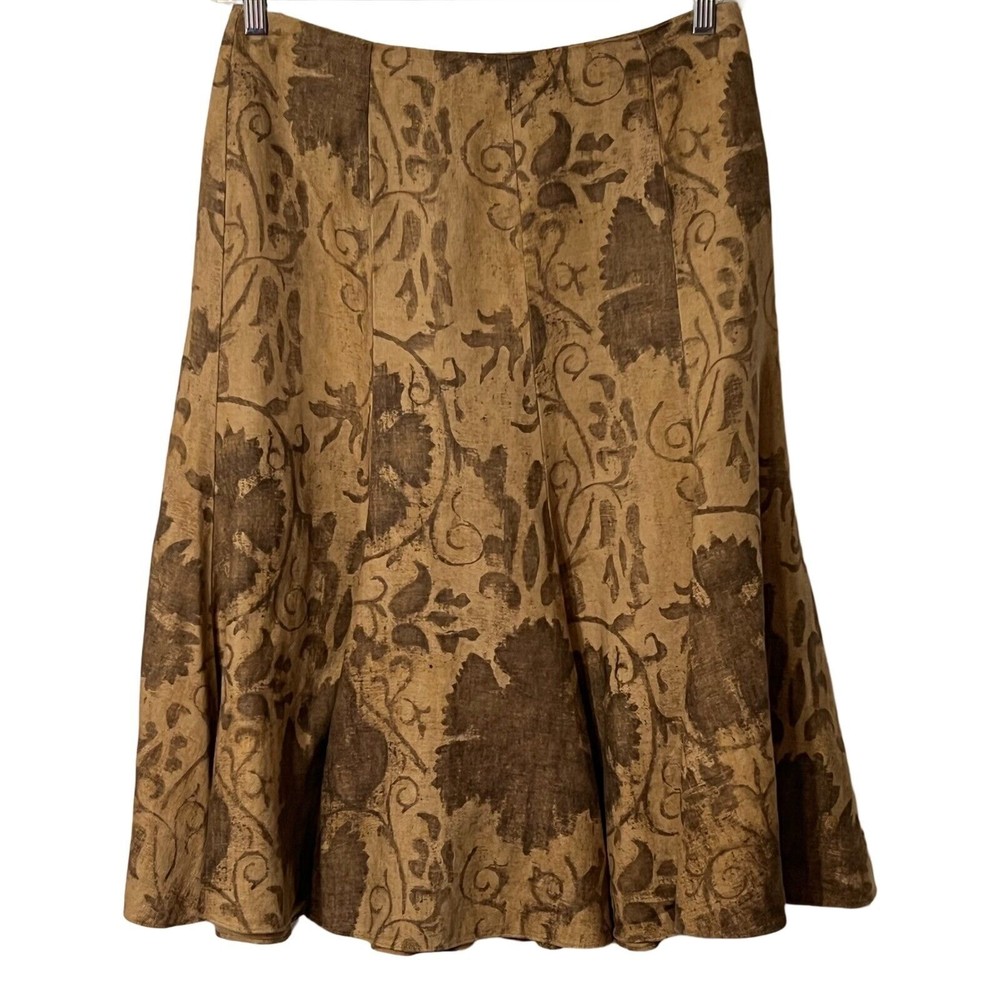 Vintage Ralph Lauren Linen Skirt Beige Paisley Size 8P Back Zip Unlined