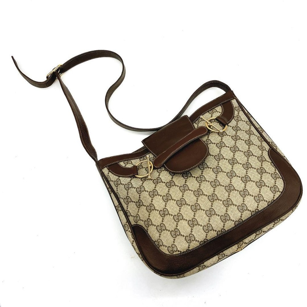 Gucci GG Supreme Vintage Shoulder Bag in Brown with Gold Hardware