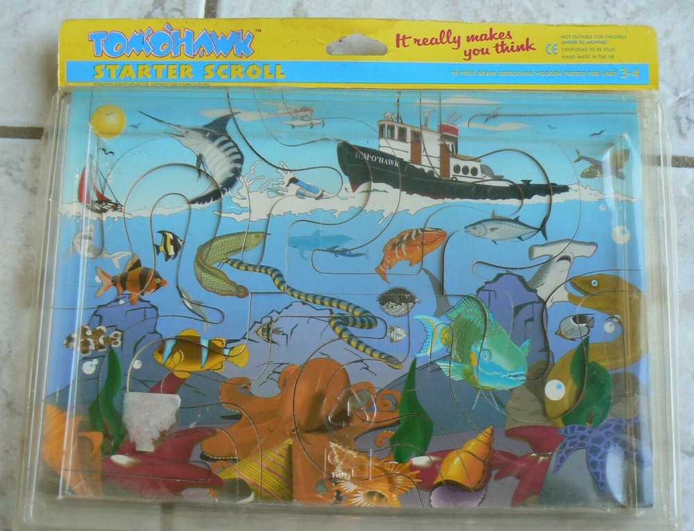 Tom'O'Hawk Starter Scroll Wooden Puzzle,OCEAN 12-pc,ages 3+Brain Exercise 1994