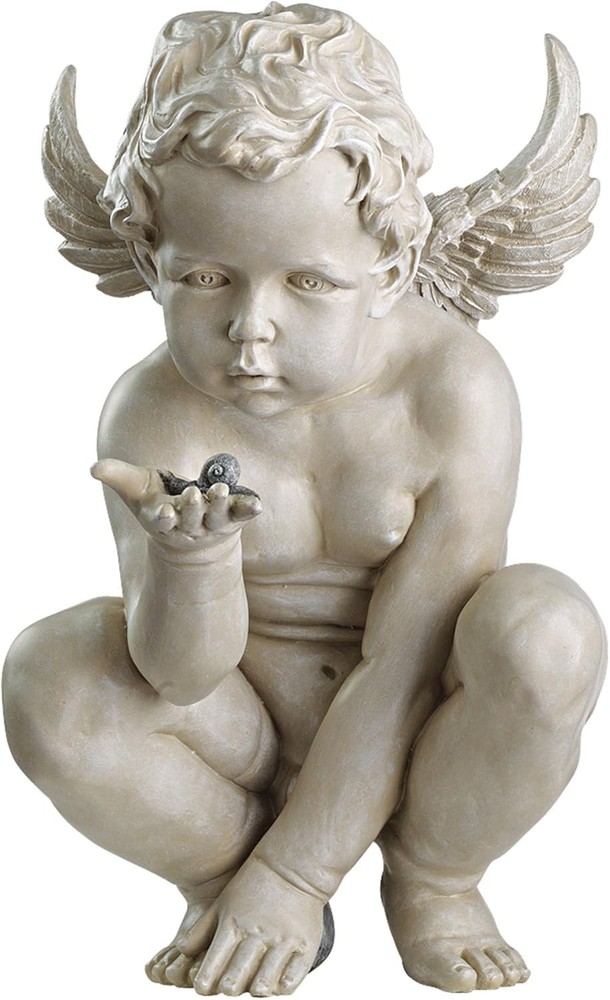 EU4360 Antique Stone Cherub Garden Statue 15 Inch Life Mysteries