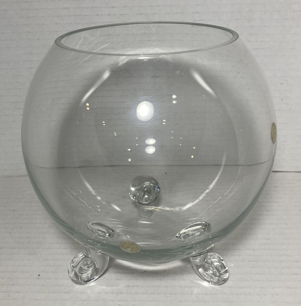 Vintage Romanian Clear Glass Fish Bowl Footed Vase