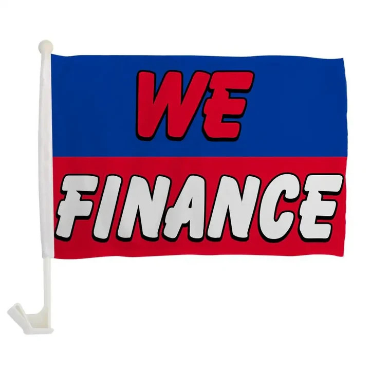 1 Dozen We Finance (Blue & Red) Car Flag Single Sided Finance Car Window Flag