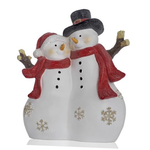 Christmas Decor Snowman Figurines Resin Lighted Indoor Ornaments Snowman Couple
