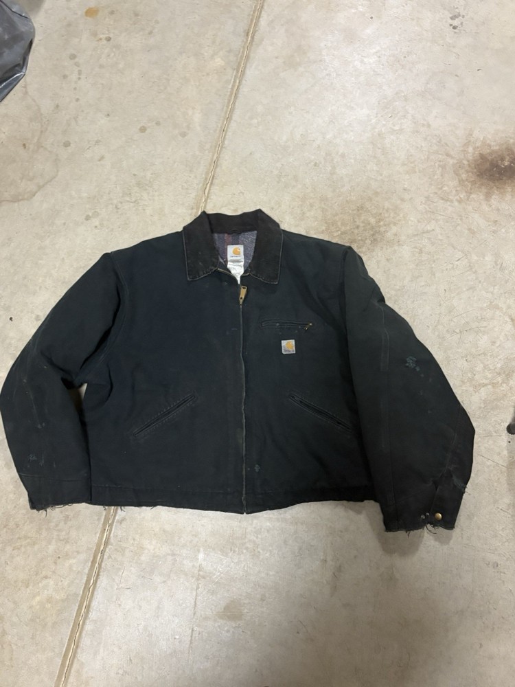 Carhartt Mens Black Lined Flannel Detroit Jacket XXL Distressed Vintage Workwear