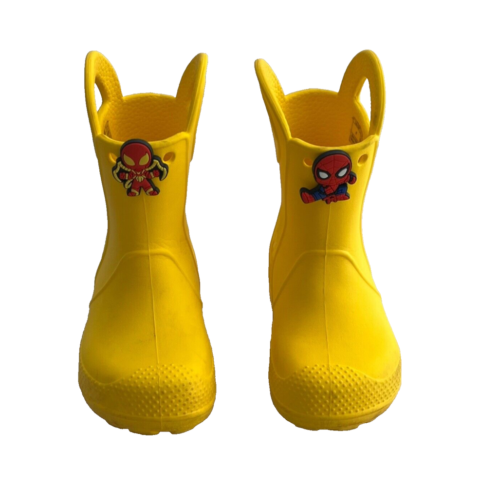 Crocs Classic Yellow Rubber Spiderman Rain Boots with Jibbitz C7