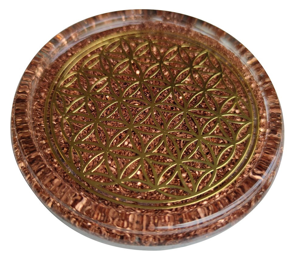 4 Inch Orgonite Flower of Life Coaster for Water Charging with Reversible Dome