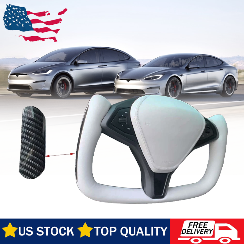 Yoke Steering Wheel Carbon Fiber For Tesla Model X/S 2014-23 Heated Leathe White