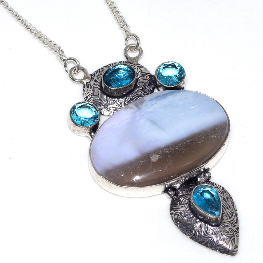 Owhyee Blue Opal Blue Topaz 925 Silver Plated Necklace 18