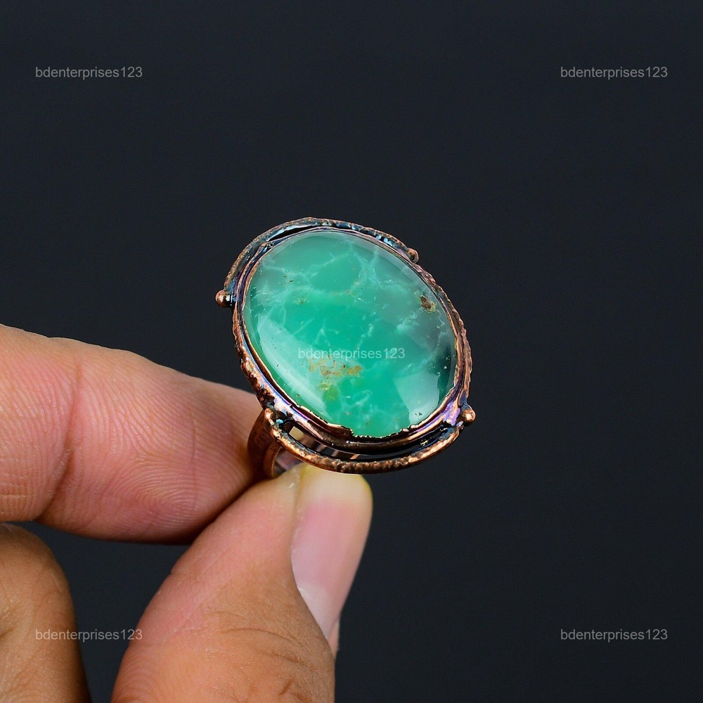 Mother's Day Chrysoprase Stone Electroformed Copper Solitaire Ring-image