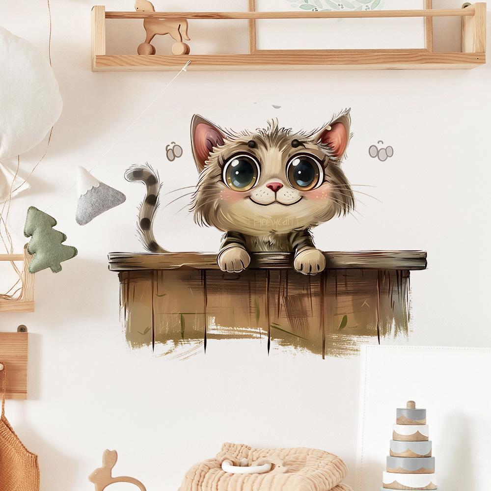 Figurine Animal Cat Cut Plastic Modern Small Wall Mount Multicolor Sticker Decor
