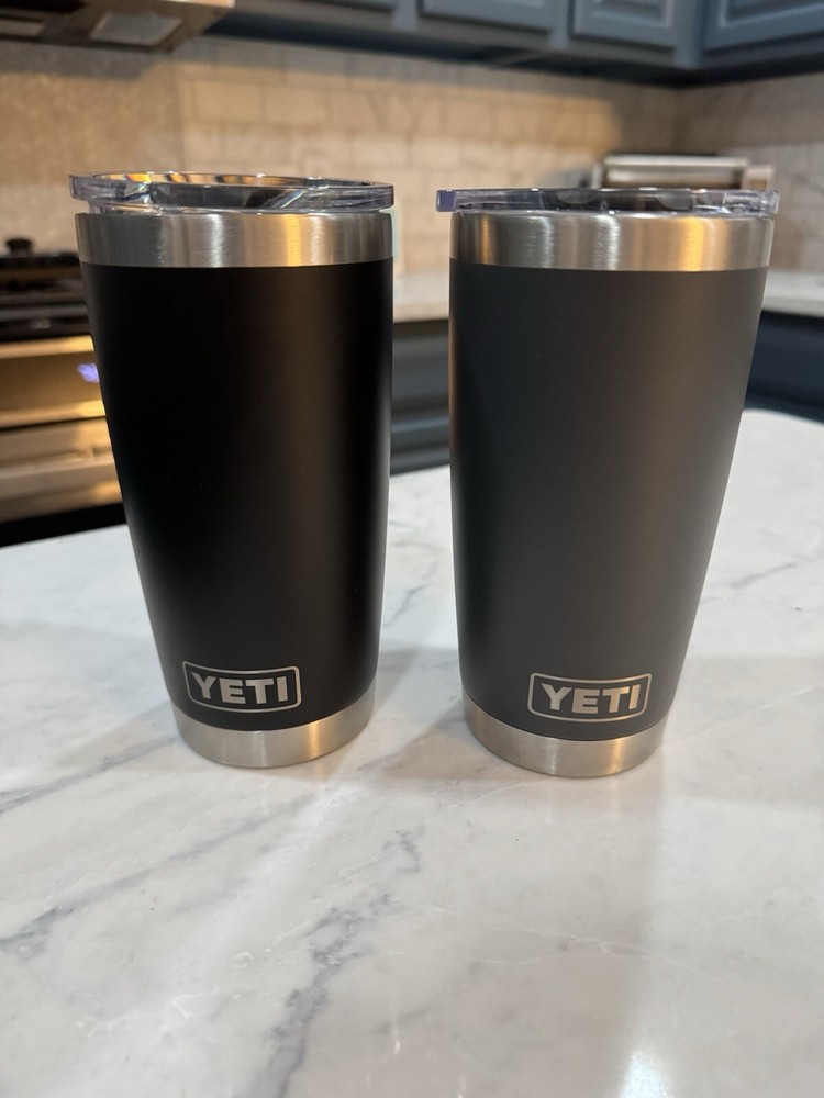 2 YETI Rambler 20 oz Stainless Steel Insulated Tumblers w/MagSlider LidsBlack/Ch