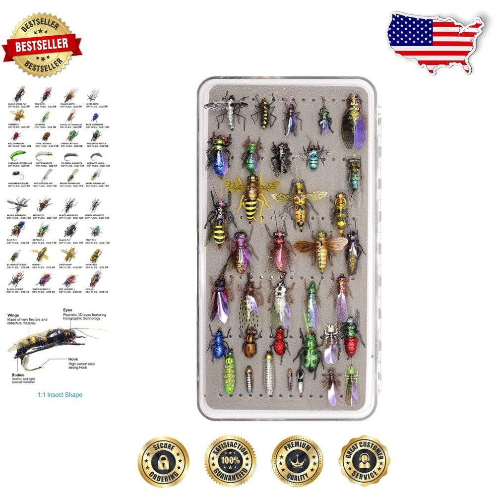 100-Piece Realistic Fly Fishing Flies Assortment for Trout Bass Salmon