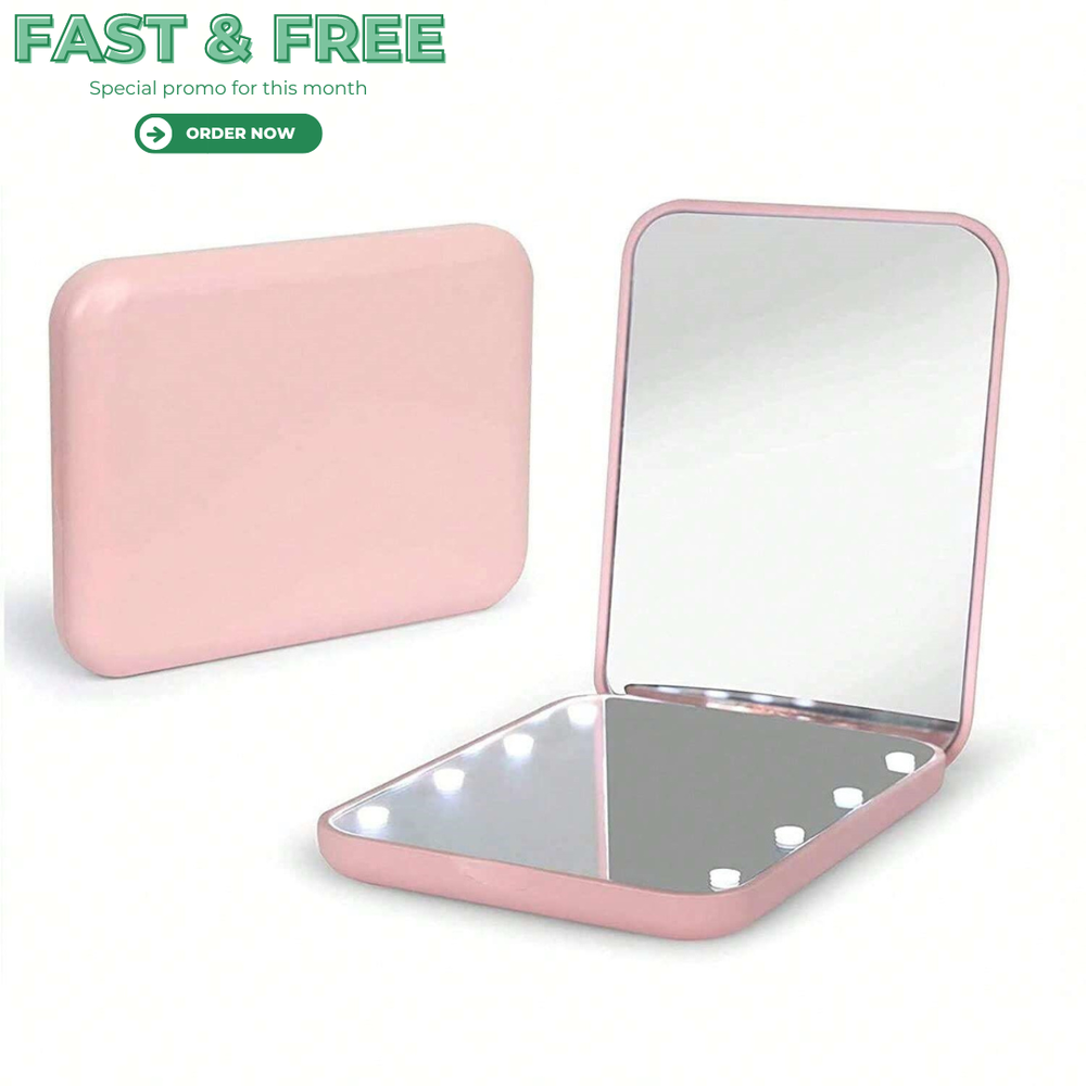Portable Led Lighted Makeup Mirror, Folding Dual Sided Compact Mirror NEW