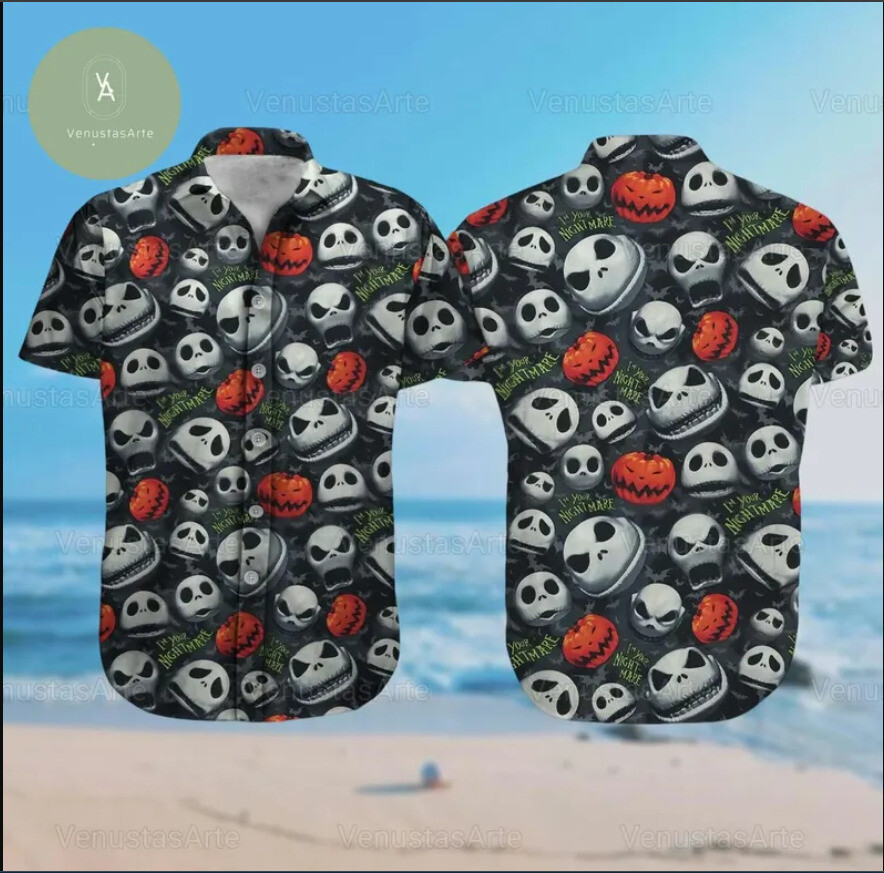 Jack Skellington Button 3D HAWAII SHIRT Halloween Gift Best Price Christmas Gif