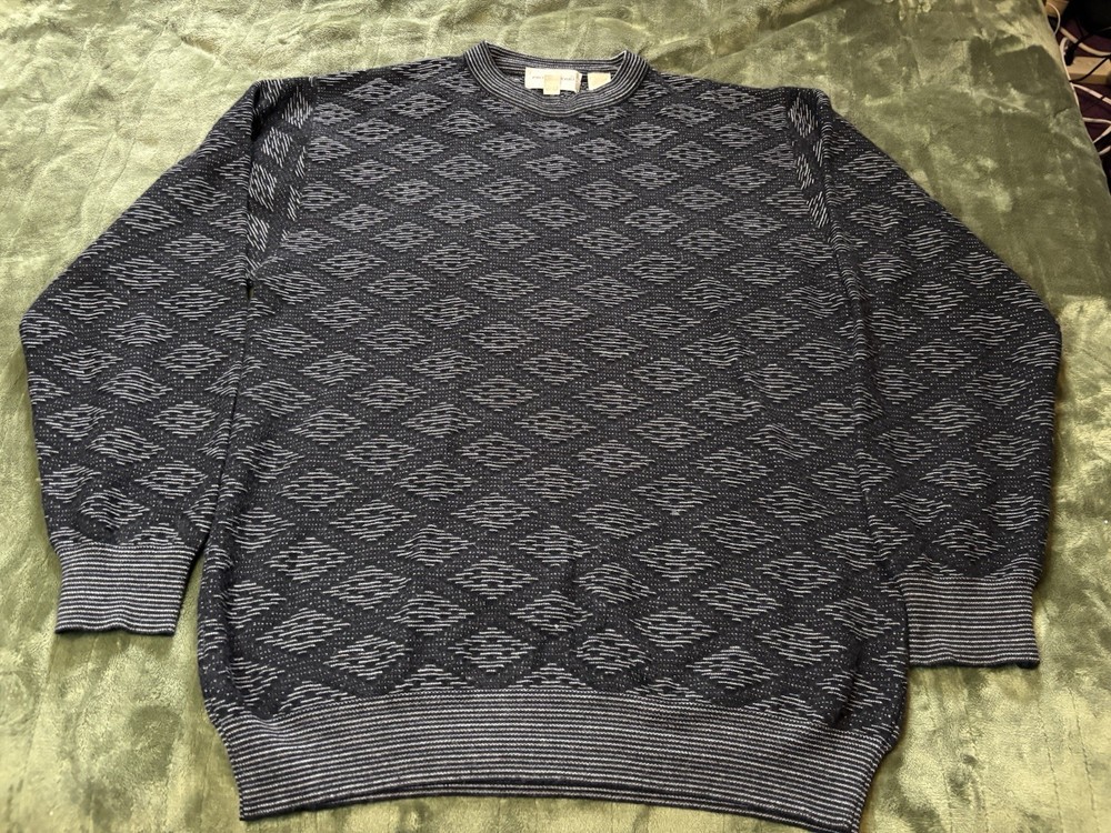 Pronto Uomo Sweater Mens XXL 2XL Black Geometric Diamond Italy Pullover Wool