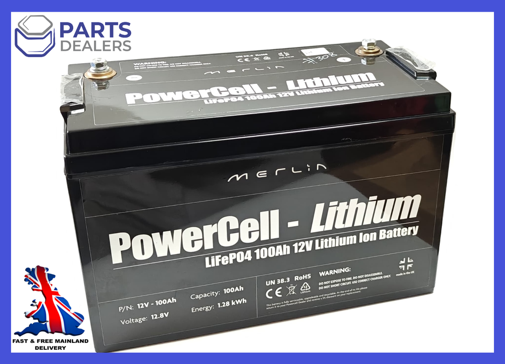 MERLIN POWERCELL LITHIUM ION BATTERY 12V 100Ah 1.28 kWh LiFePO4 UK 150 A  TESTED