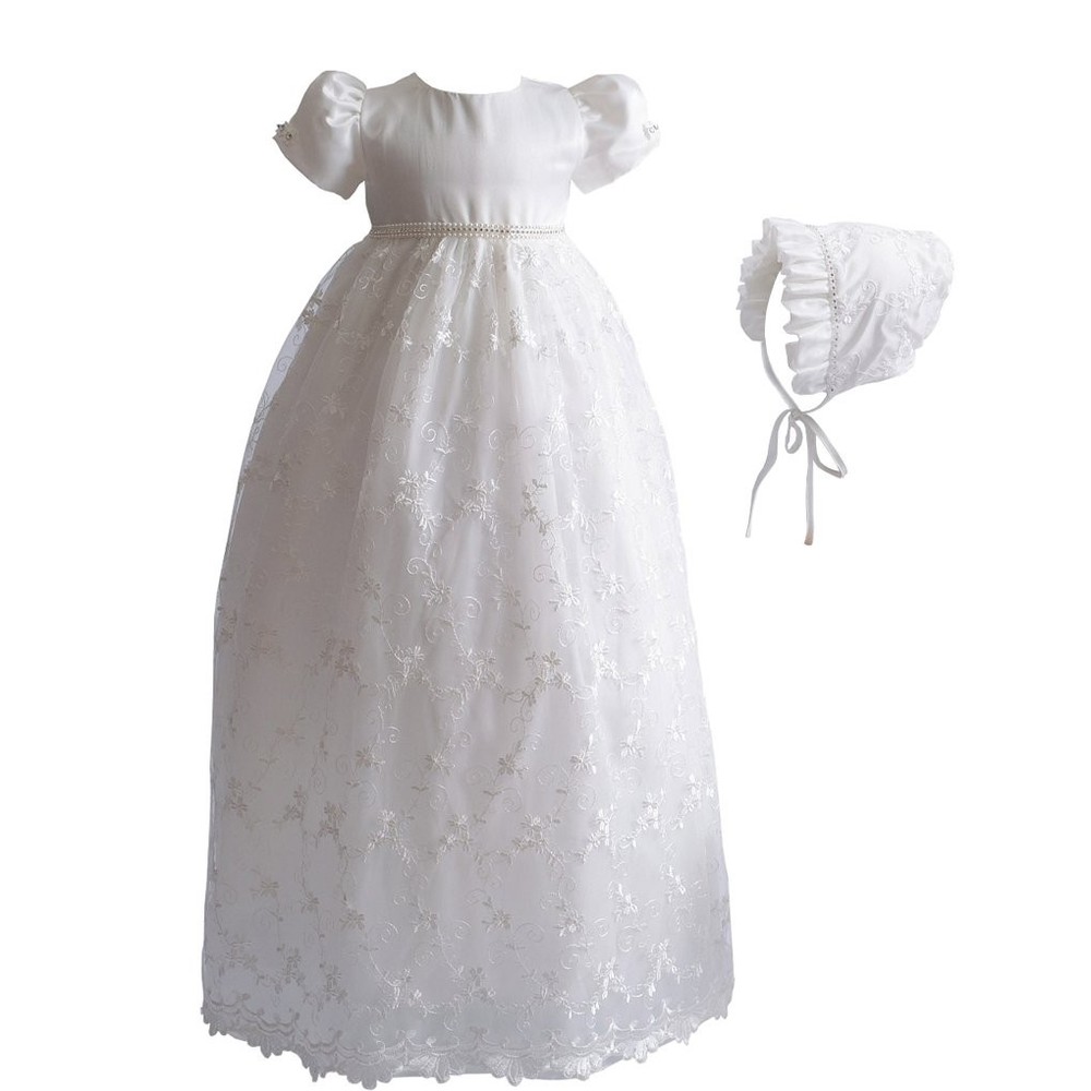 Baby Girls Floral Lace Empire Waist Organza Long Christening Gown Baptism Dre...