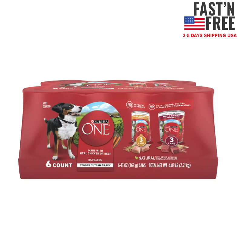 Purina ONE Tender Cuts in Gravy Wet Dog Food Variety Pack, 13 oz Cans (6 Pack)
