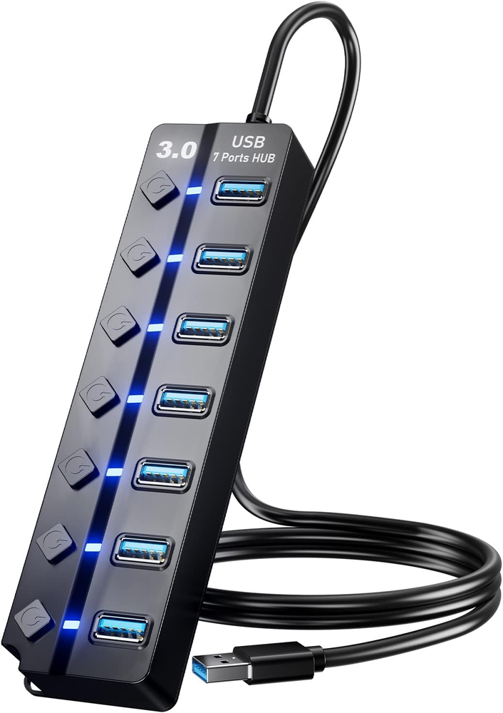 7-Port USB 3.0 Hub with 3Ft Cable for Fast Data Transfer and Expansion