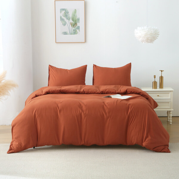 Queen Size Solid Color 3-Piece Duvet Cover Set with Pillowcases
