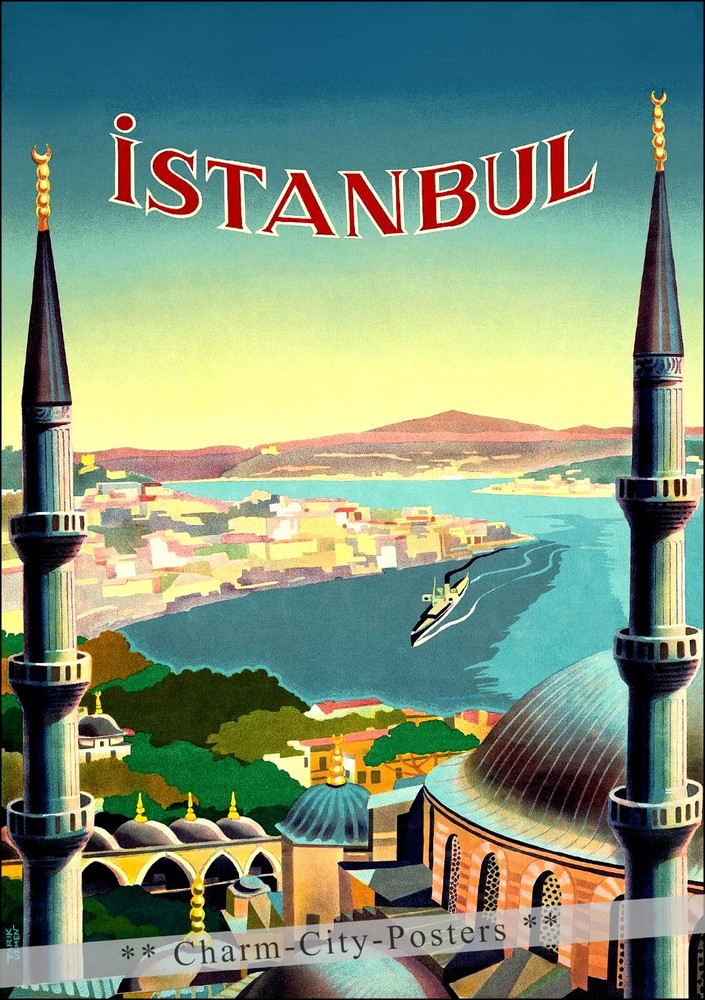 1939 Istanbul Turkey Vintage Travel Poster Retro Wall Art Print
