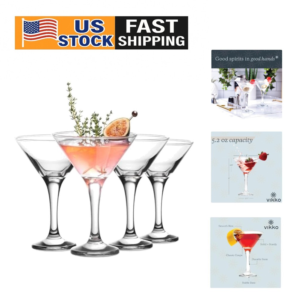 Elegant Crystal Martini Glasses Set of 4 for Cocktails & Parties