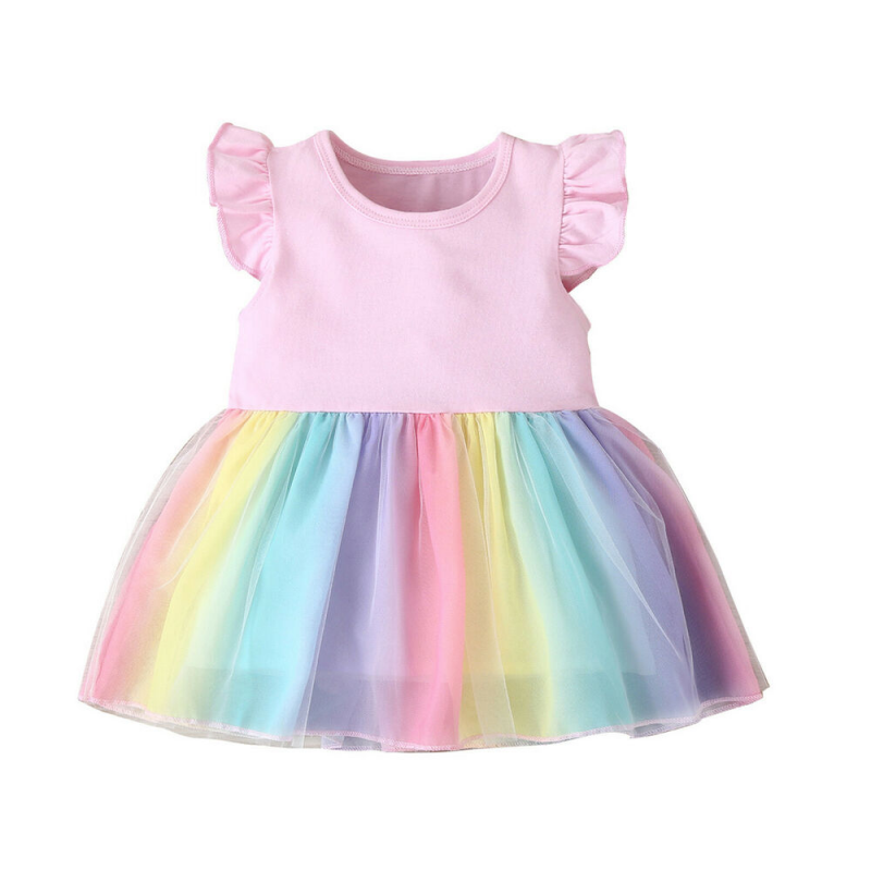 Colorful Rainbow Ruffle Tulle Tutu Dress for Toddler Girls