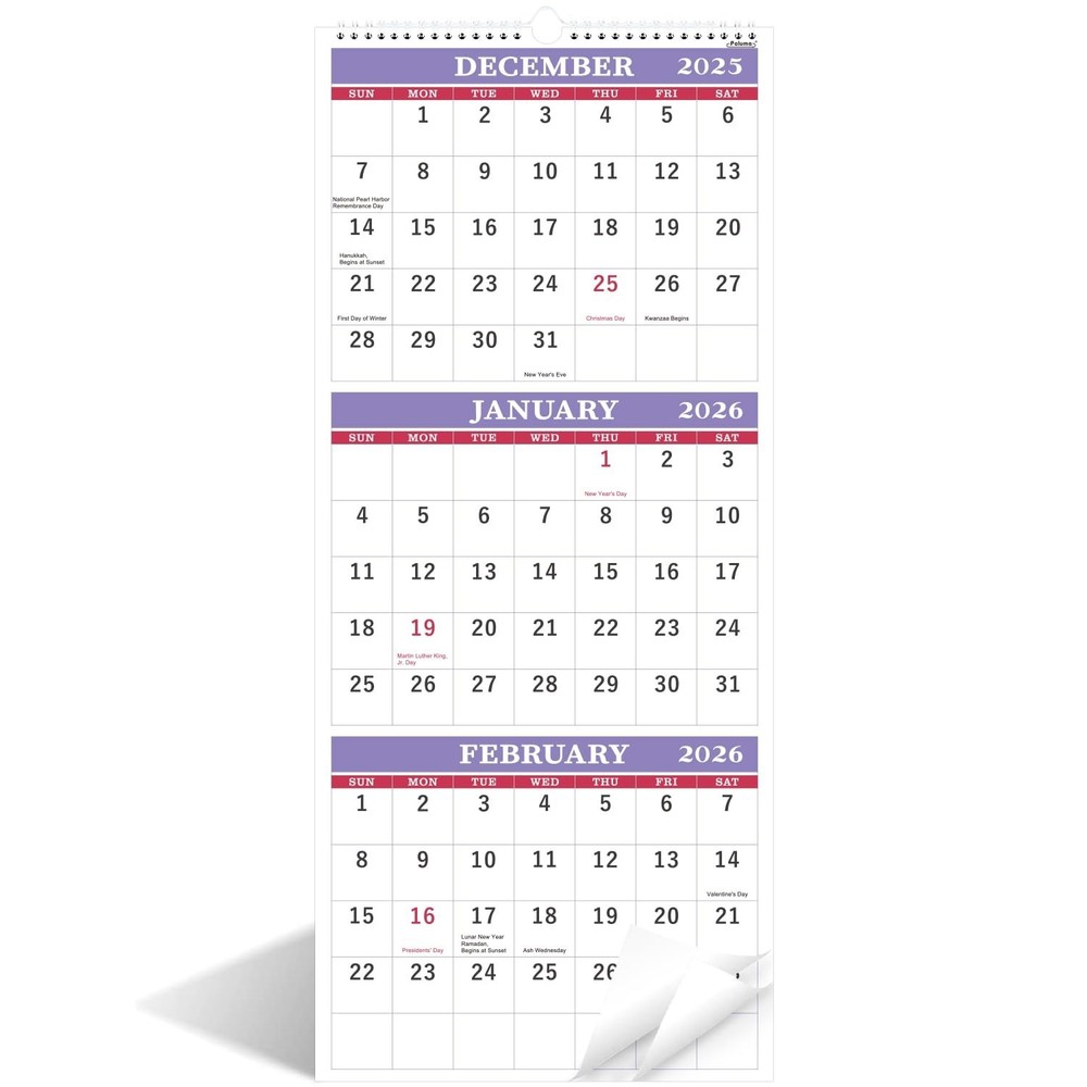 2026 Wall Calendar - 3 Month Wall Calendar 2026 Display (Folded in a Month), ...