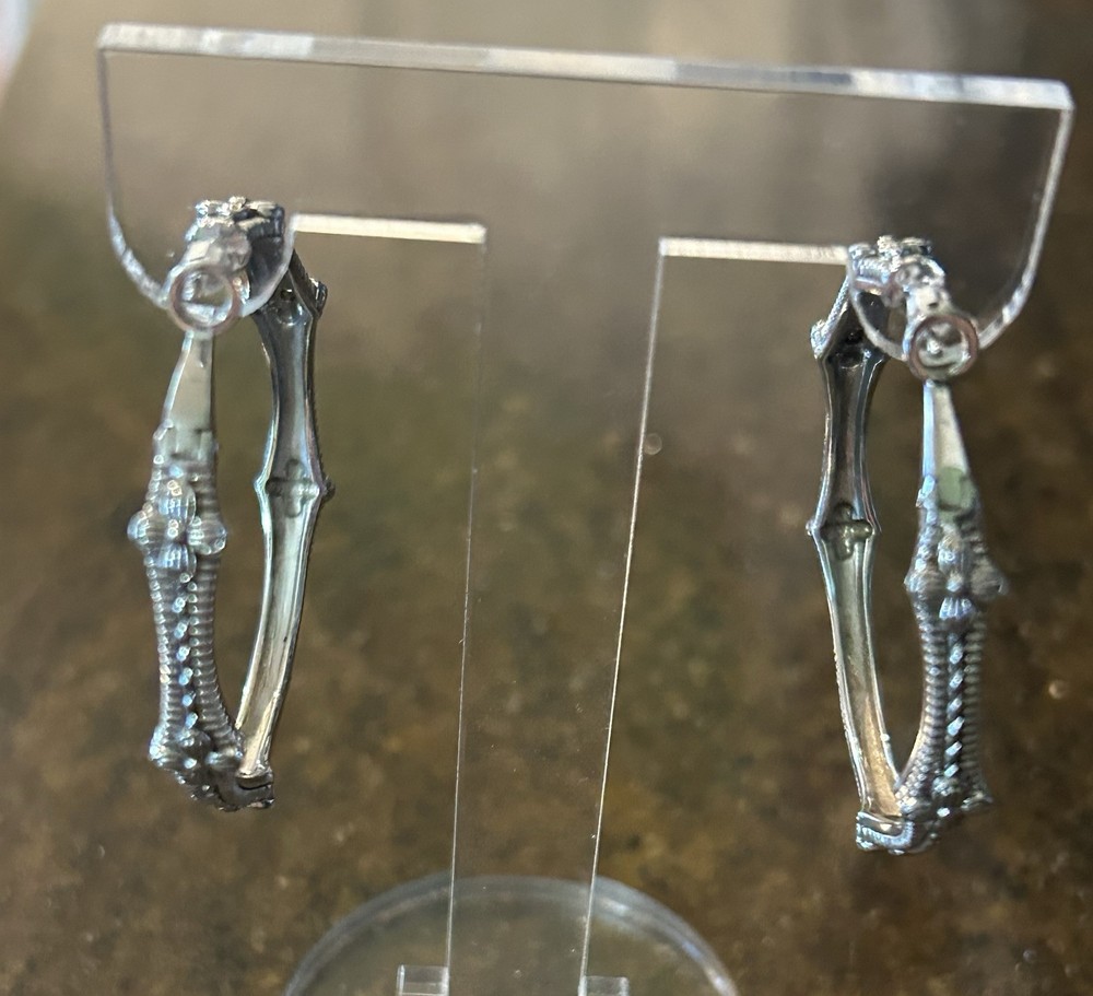 JUDITH RIPKA 925 Sterling Silver Hoop Earrings with Diamonds, (No Original Box)