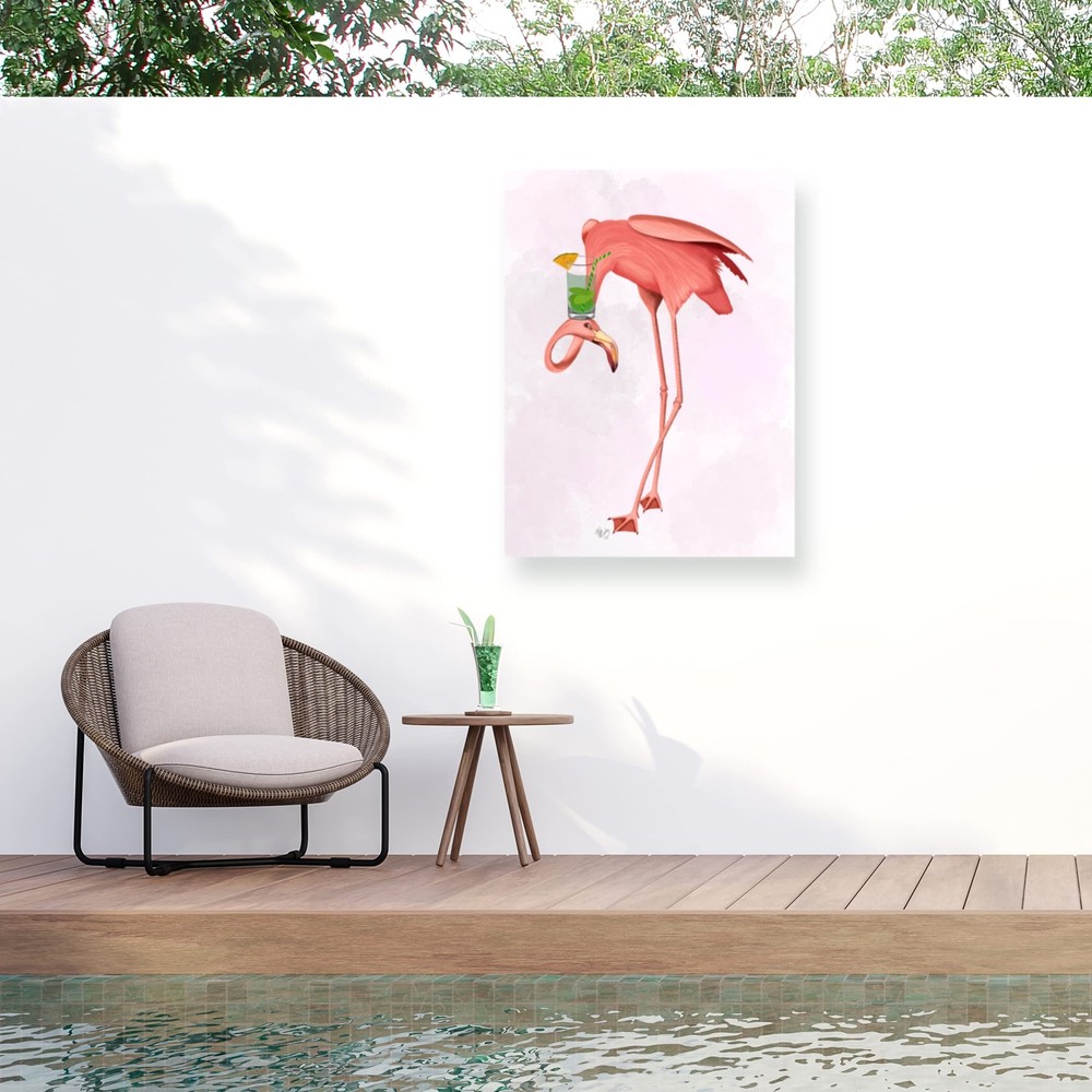 ' Flamingo and Cocktail 1 ' Outdoor Canvas by Fab Funky