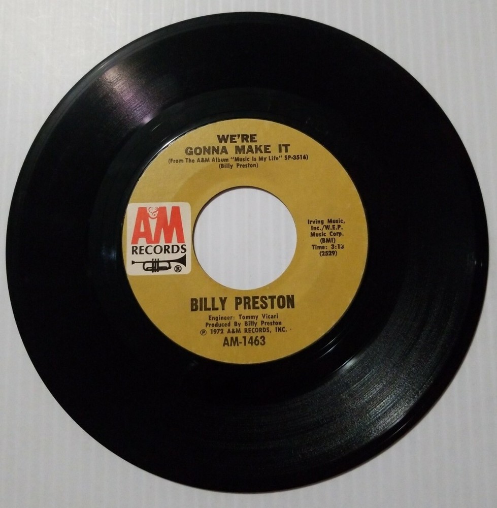 Billy Preston Space Race / We're Gonna Make It 45 RPM Vinyl 1972 A&M Records