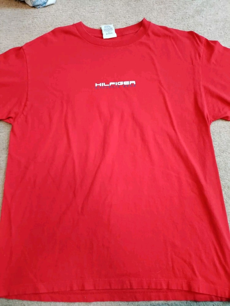 Vintage Tommy Hilfiger Jeans T Shirt Red 90s Y2K Logo Graphic Sz Medium