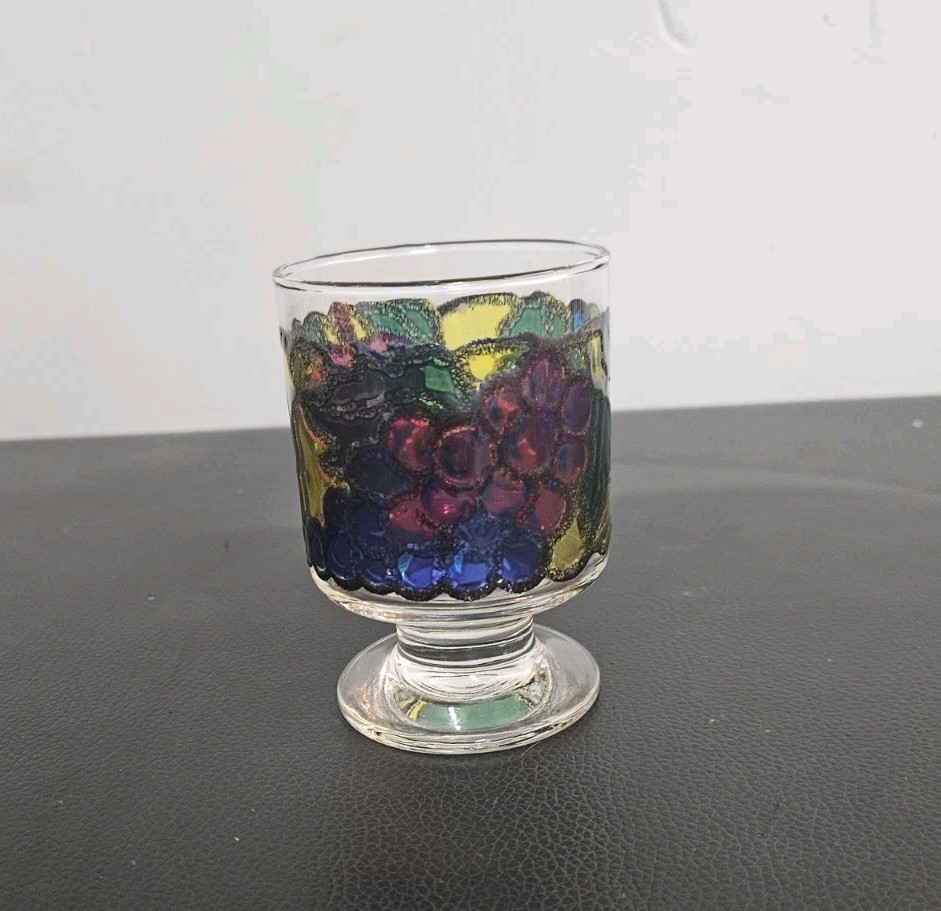 Vintage 1970s Libbey Stained Glass 11oz Water Goblet Tumbler