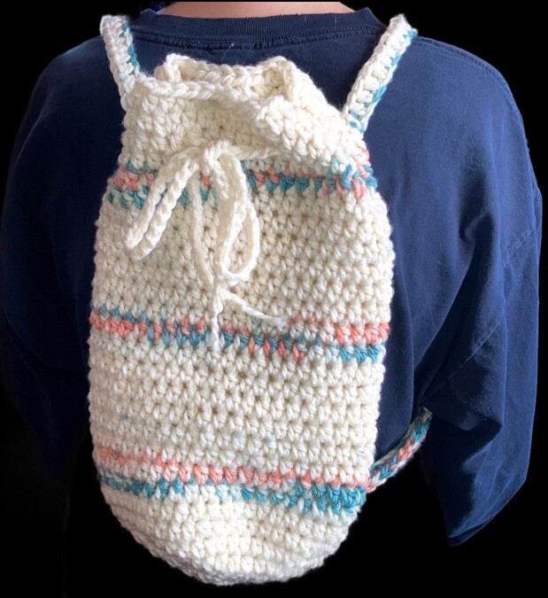 New Handmade Crochet Wool Drawstring Backpack Boho Hippie Bag Super Soft