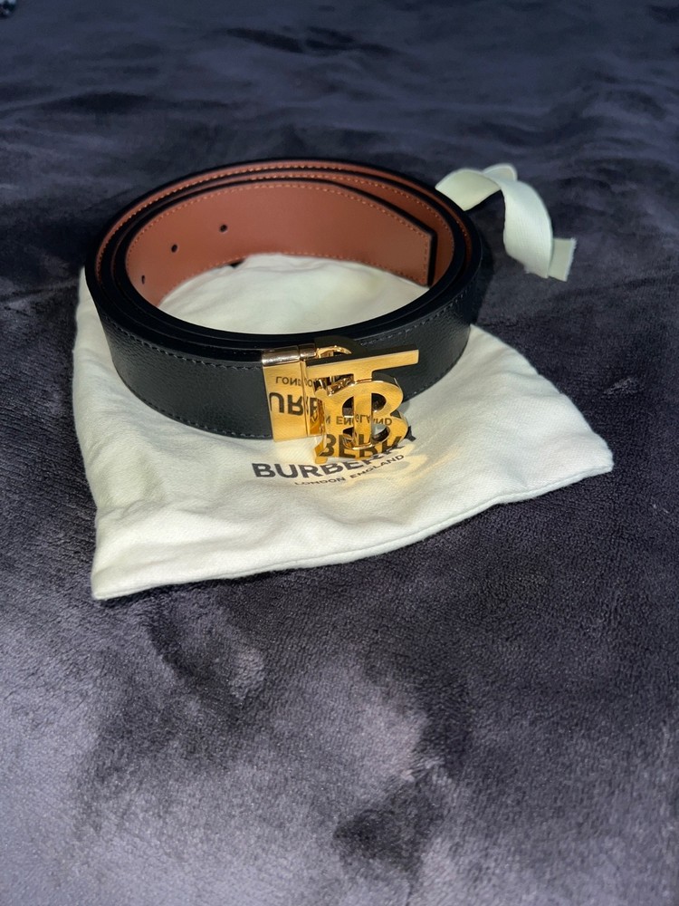Burberry Men's 36mm Black & Brown Belt with Gold Logo - $600