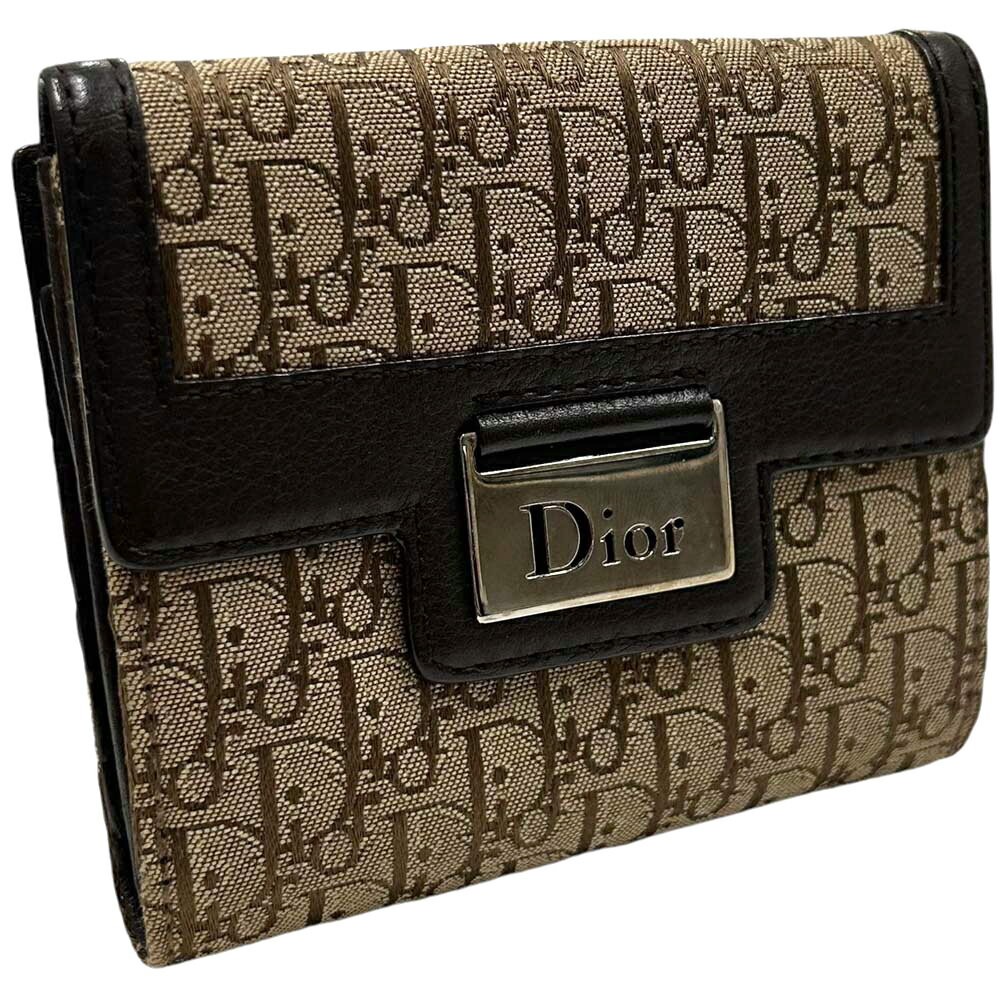 Excellent Christian Dior Bi-fold Wallet Trotter Pattern Compact Wallet Brown