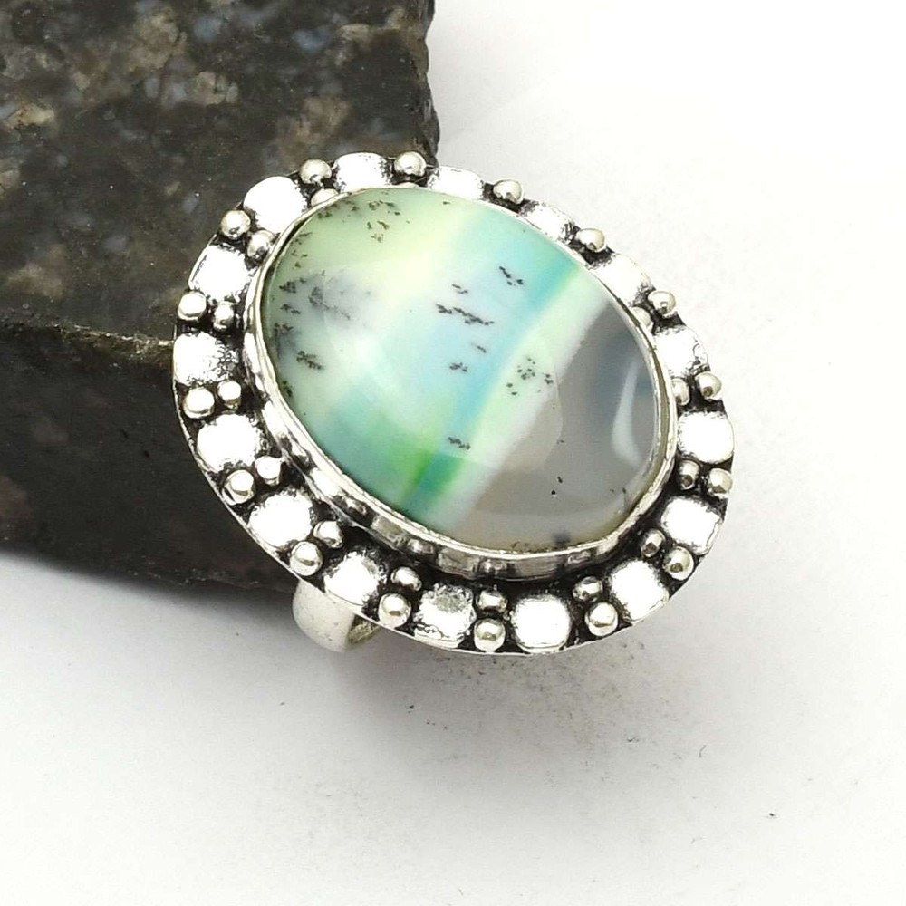 Dendrite Opal Gemstone Ethnic Handmade Ring Jewelry Gift US Size-8 AR 74776