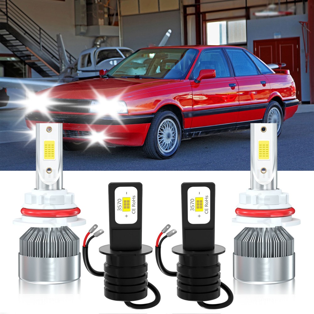 1988-1991 Audi 90 LED Hi/Lo Beam + Fog Light Bulb Combo 6000K White