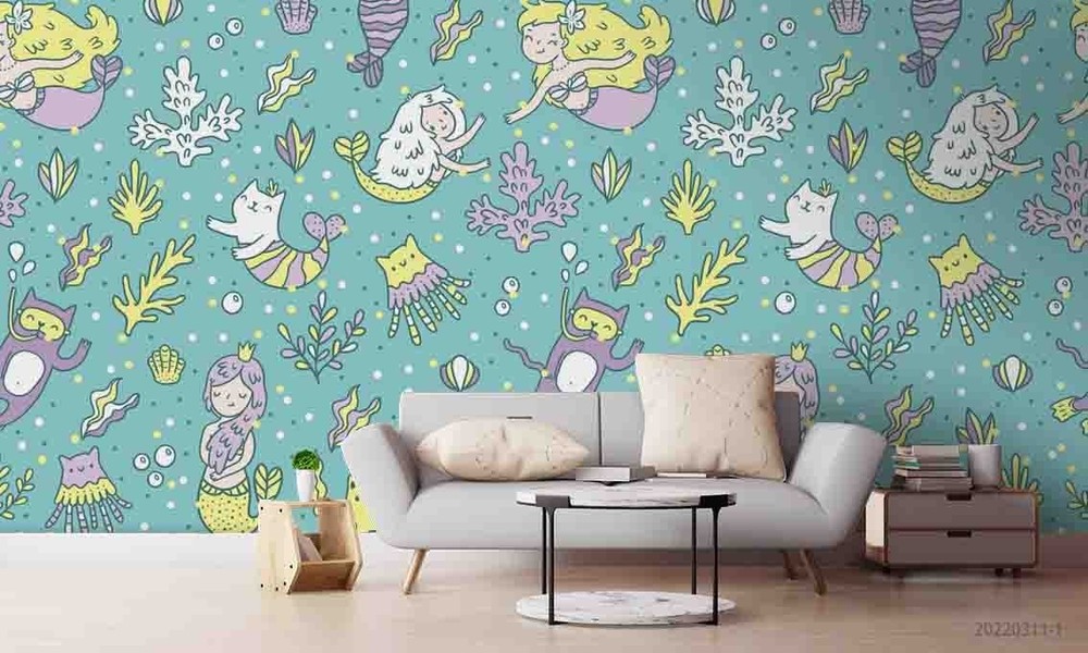 3D Mermaid Coral Shell Pattern Wall Murals Wallpaper Murals Wall Sticker