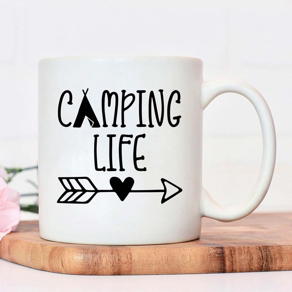 Personalised White Ceramic Mug 11oz Camping Life Mug Birthday Gift Unisex Gift