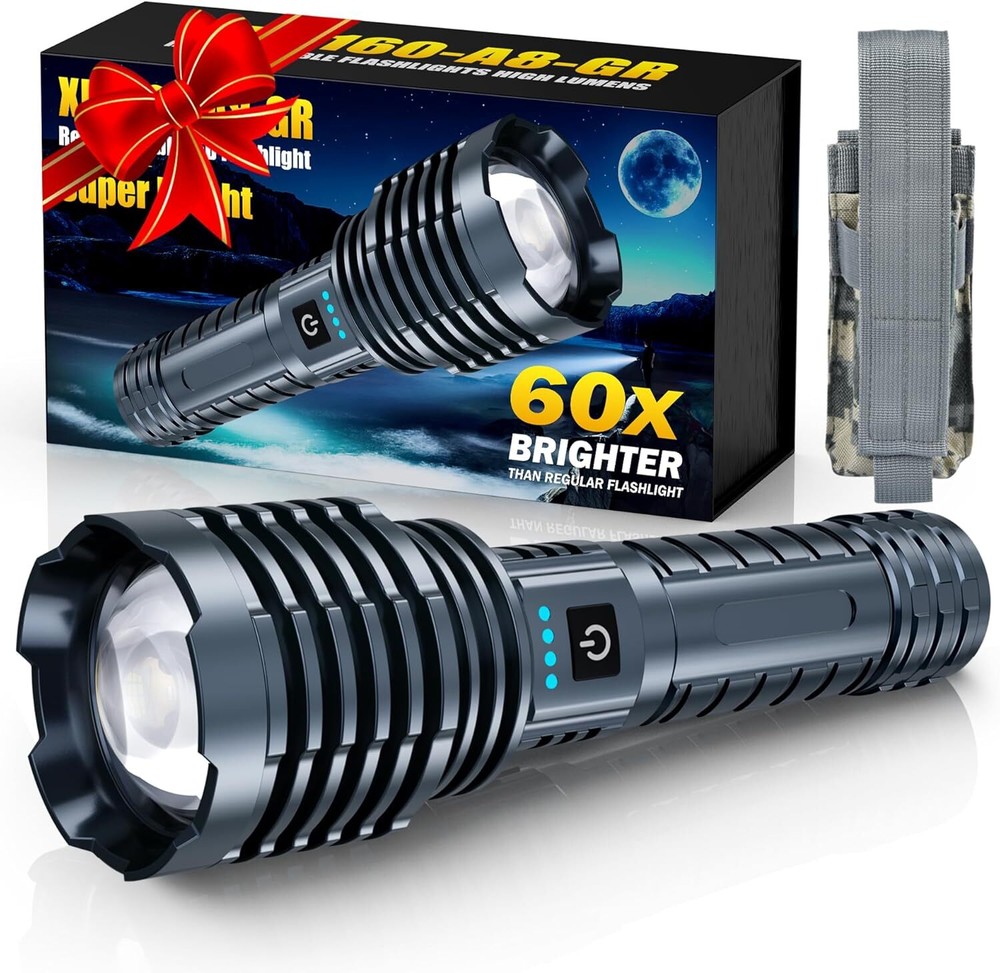 Super Bright Rechargeable Flashlights 2400000 High Lumen  Powerful LED Flas...