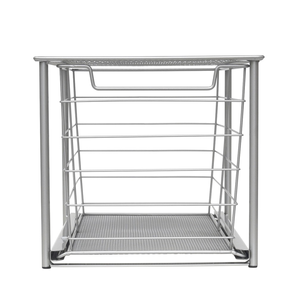Large Stackable Slide-Out Drawer Organizer in Satin Nickel - 15x10x9.3 Inches