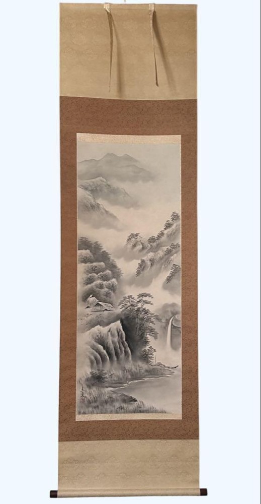 Ink Landscape Suzuki Keisen Hanging Scroll With Box