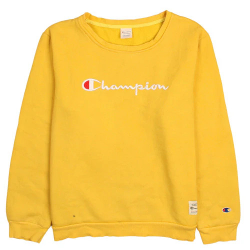 Champion Yellow Sweatshirt Women's XXLarge Embroidered Script Logo Ribbed